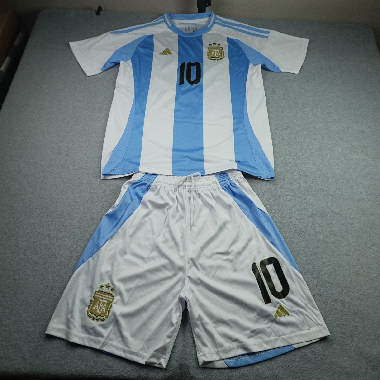 Messi 10 Jersey Shorts Set Mens M Blue White Striped Argentina Soccer Adidas