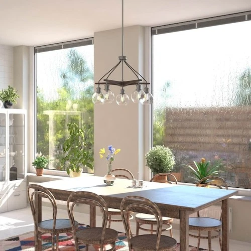 VAXCEL H0256 Avondale 25.5-in Nickel and Wood Farmhouse 5 Light Chandelier - Picture 5 of 9