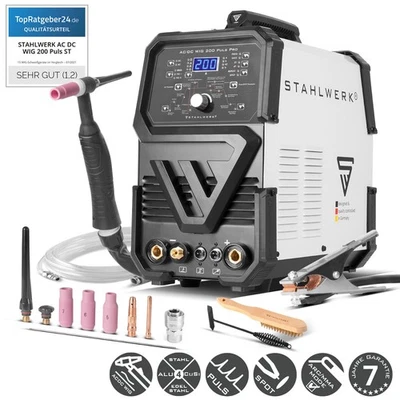 STAHLWERK Schweißgerät AC/DC WIG 200 Puls Pro – ARC/MMA/E-Hand-Inverter Hotstart