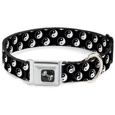 Dog Collar Bone Yin Yang Monogram Black/White Medium 11-16.5"