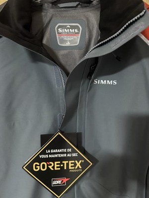Simms GORE-TEX Hooded Waterproof Fishing Rain Jacket and bibbs Zip Gray/Red L