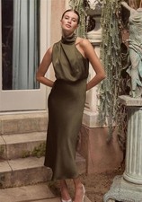 NWT lulus Distinctive Charm Satin Asymmetrical Midi Dress