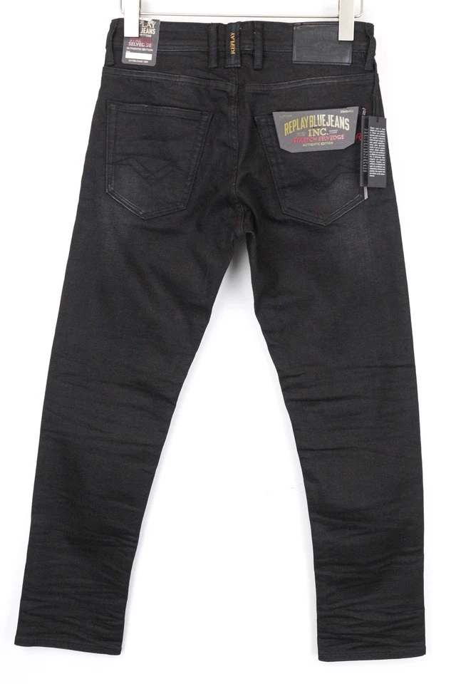 Replay Grover Men's Jeans W29/L30 Selvedge Straight Black Stretch - Image 4 of 4