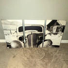 Black & White Vintage Car Photography Print Triptych 3-Panel Horizontal Wall Art — photo 1