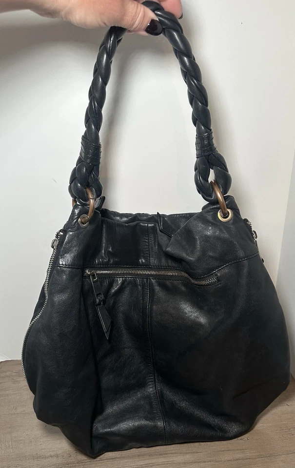 Bolso Hobo de Hombro Fenn Wright Manson Cuero Negro Correa Trenzada Foto 2 de 4