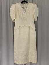 VTG Scott McClintock 1980s Cream Ivory Puff Sleeve Lace Backless Dress Size 10