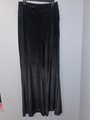 Show Me Your Mumu Pants Womens Large Studded Velvet Wide Leg High Rise Black 