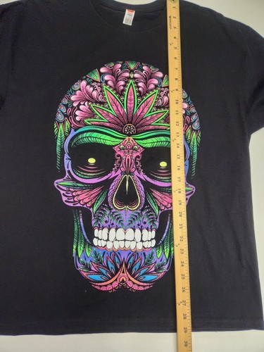 Day of The Dead Sugar Skull T-Shirt Men's Sz XL W/Back Hit Dia de Muertos Black - Picture 8 of 8