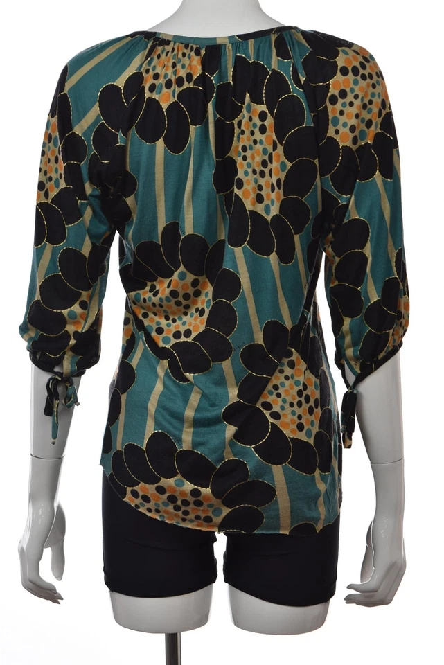 T 包洛杉矶女式上衣 XS 码蓝绿色花卉休闲 3/4 袖衬衫 — 第 2/4 张图片