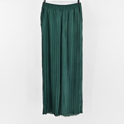 ZARA Pants Womens Size S Emerald Green Pleated Wide Leg Casual Pull On NEW 
