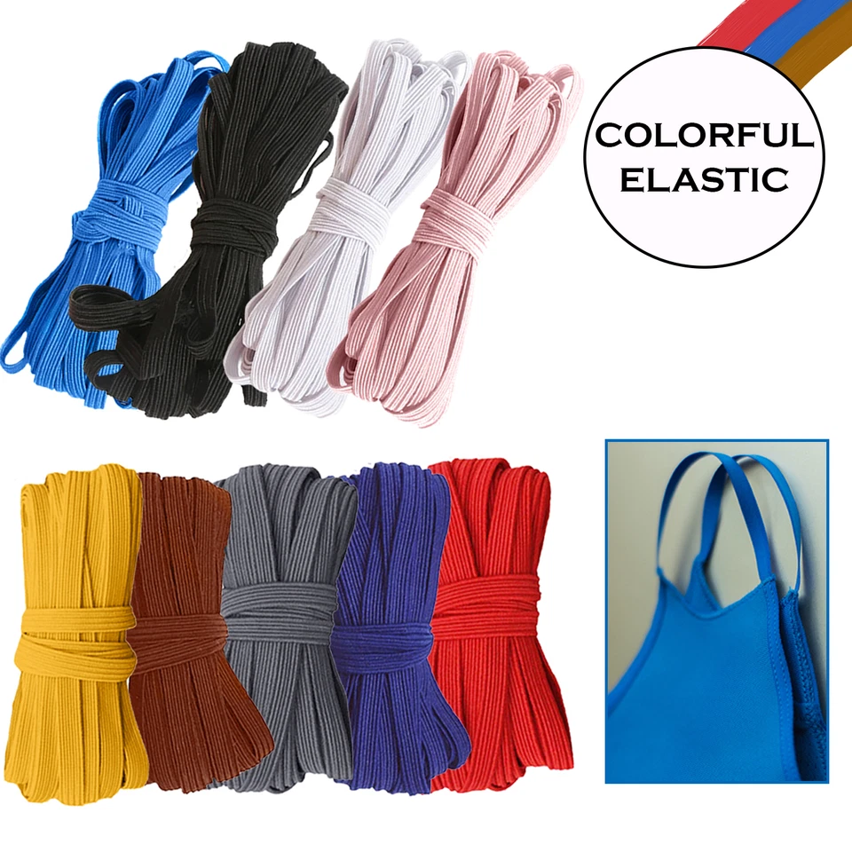 TRIMMING SHOP Coloured Flat Elastic Cord 5mm Stretch Elastic Strap Band for Face Mask Sewing