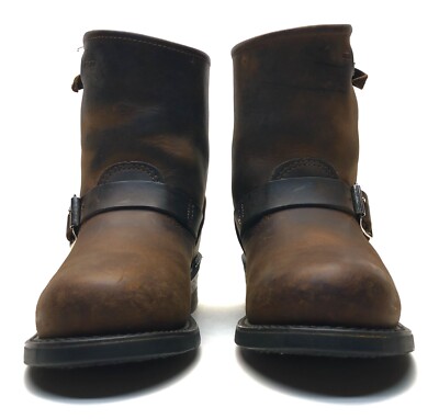 Womens Frye 701 USA Brown Leather Engineer Strap Buckle Boots Size