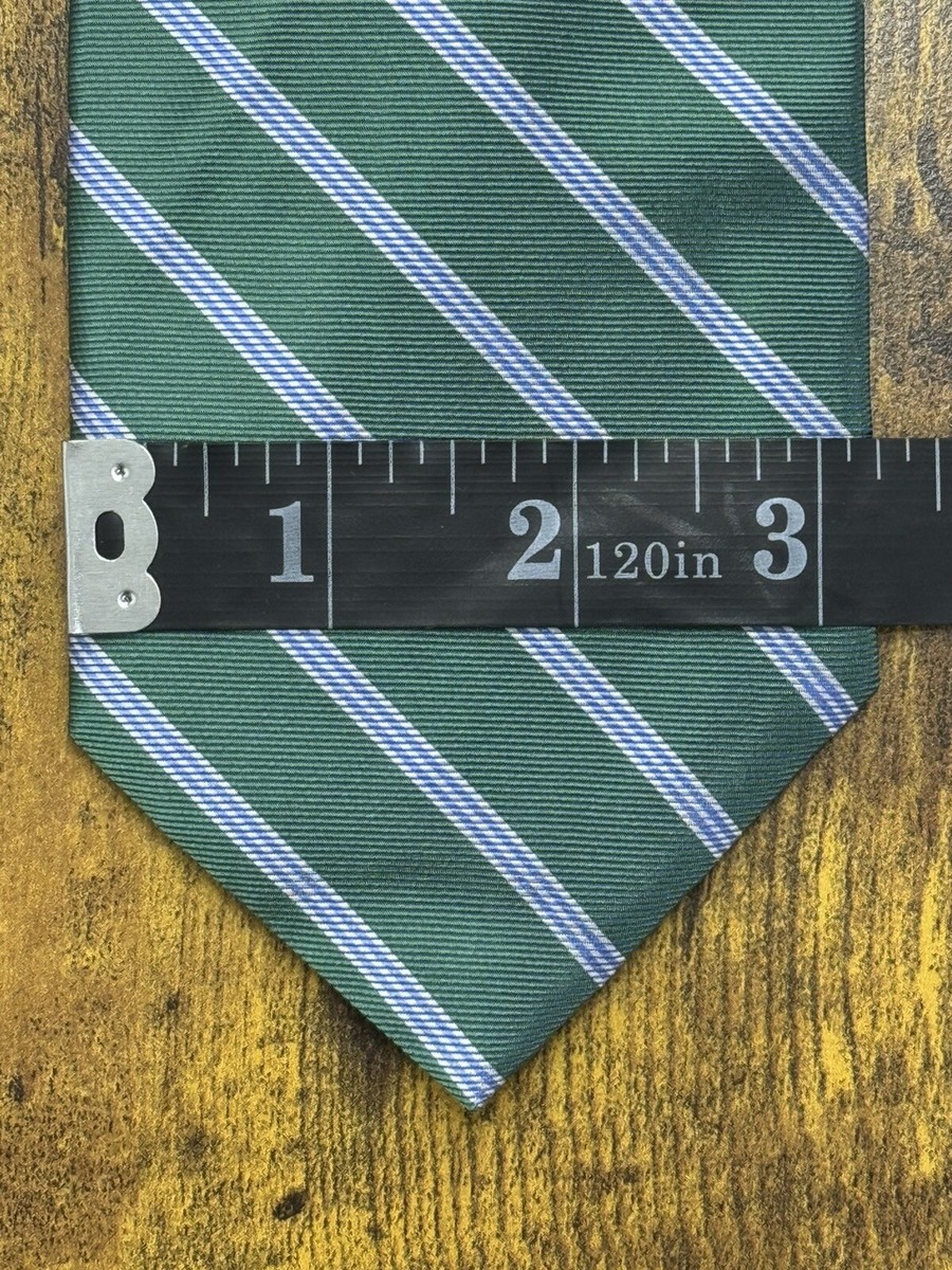 Brooks Brothers Green Tie With Silver & Blue Stripes 100% Silk