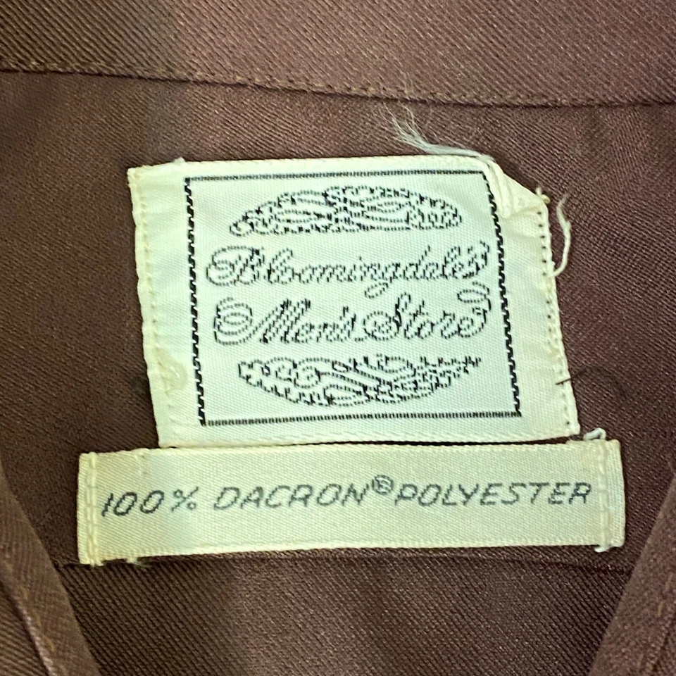 Vintage 70s Polyester Shirt Mens Large Brown Big Dagger Collar USA Bloomingdales - Image 3 of 4