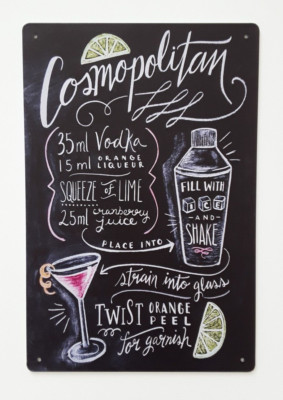 Blechschild Retro Cosmopolitan  Cocktail  Küche Deko Geschenk Bar Wand 20x30 cm