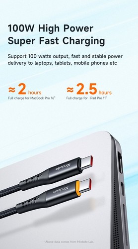Mcdodo Auto Power-Off Type-C to Type-C 100W/5A PD fast Charge Data Sync 1.2m - Picture 5 of 9