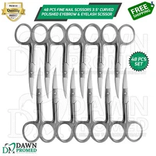 48 Pcs Fine Nail Scissors 3.5″ Curved Polished Eyebrow & Eyelash Hair Scissor