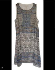 Max Studio Sleeveless Cream Black Blue High Low Dress Small NWT 