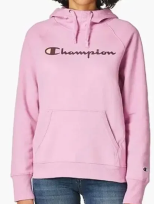 Champion Logo Print Women's Powerblend Fleece Hoodie NWT Paper