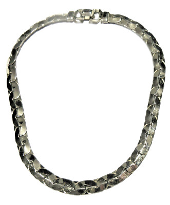 VTG UNUSUAL SIGNED CORO PAT PEND 15.75'' CHOKER SILVER TONE CHUNKY CHAIN Necklace