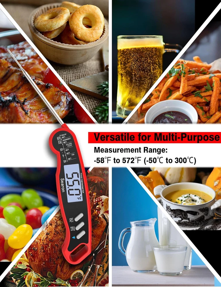 Meat Thermometer,Digital Food Thermometer with Instant Read Out,Backlight and Wa