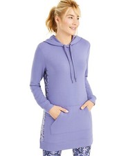 Ideology Women's Activewear Printed-Panel Long Hoodie Luxe Iris XL