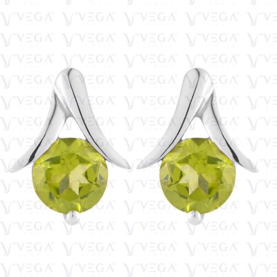 2.00Ct Round Shape Natural Peridot Solitaire Stud Earring 14K Solid White Gold