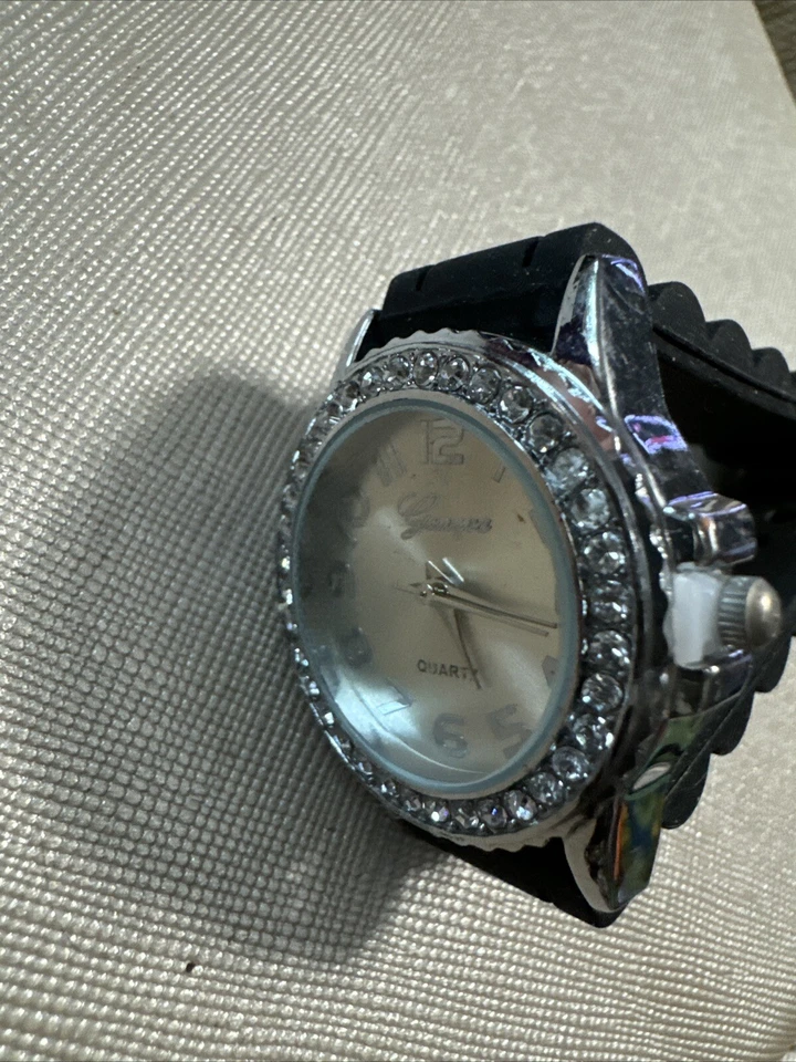 Geneva Silicone Band Stainless Steel Back Water Resistant Faux Diamond Watch - Image 4 of 4