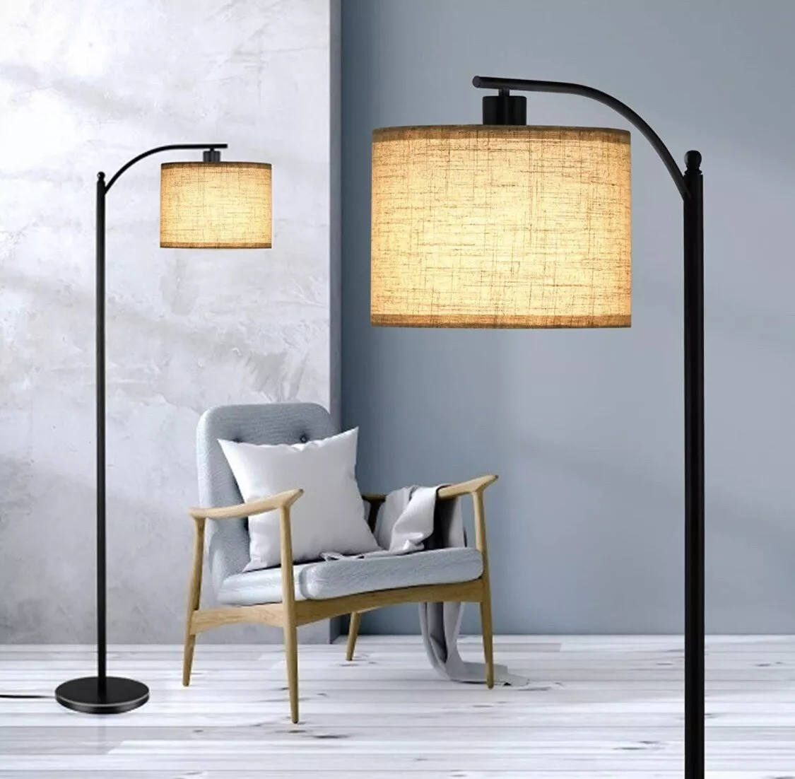 Floor Lamp for Living Room Standing Lamp with Hanging Linen Lamp Shade