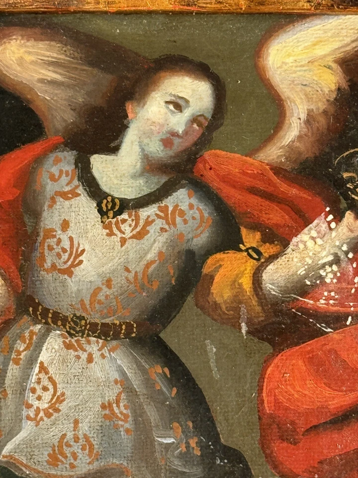 Antique Cuzco Spanish Colonial Angel St. Michael Oil Painting Archangel Saint #3 - Image 4 of 4