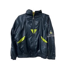 90s Le Coq Sportif Navy Lime Green Windbreaker Jacket Pants 2 Pc Set Size Small