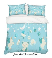 3D Toy Bear Unicorn Moon Star Quilt Cover Set Duvet Cover Bedding Pillowcases