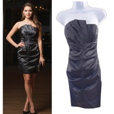Jump apparel Strapless Cocktail Dress Size 3/4 Black Satin Ruched Fitted Formal