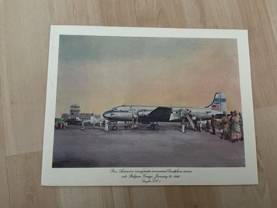 Pan Am Menükarte First Class Druck Douglas DC January 1946 By John T. Mc Coy