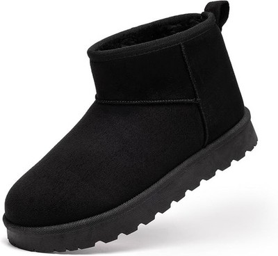 Winter Boots Suede Pull on Platform Ankle Boots for Women - Black Size 7