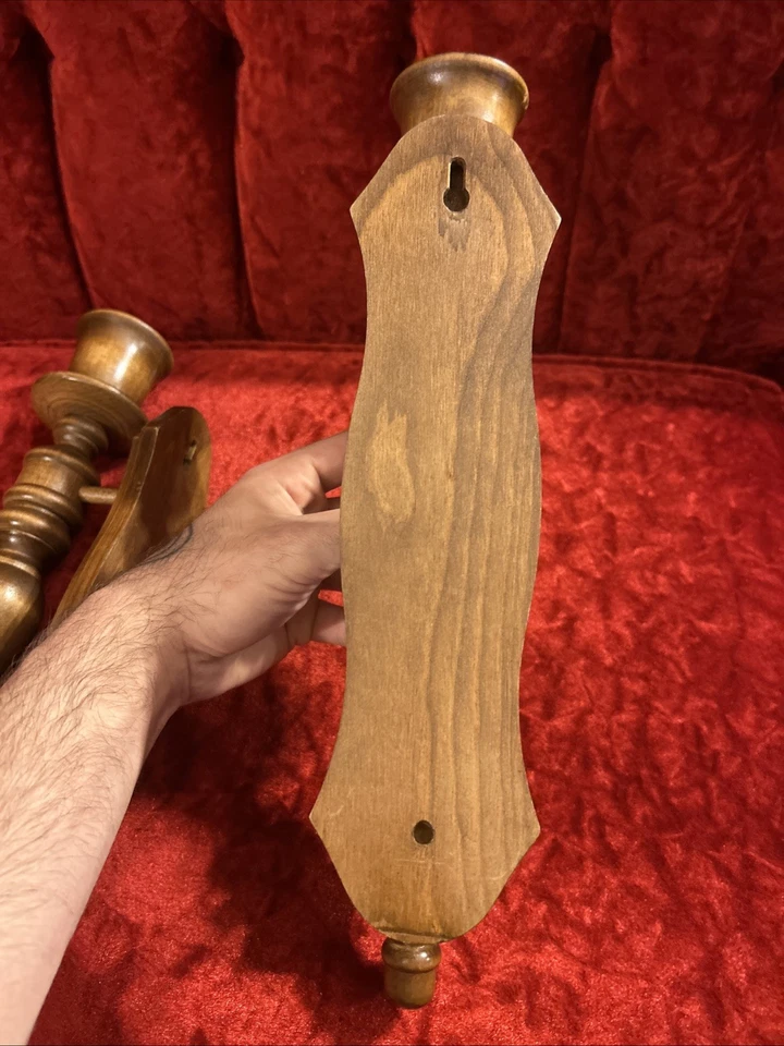 复古木质一对橡木壁灯烛台壁挂 15 英寸高 — 第 4/4 张图片