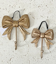 Gold Bow Wall Hook Resin Black Velvet Ribbon Hanger Set of 2    4   5  