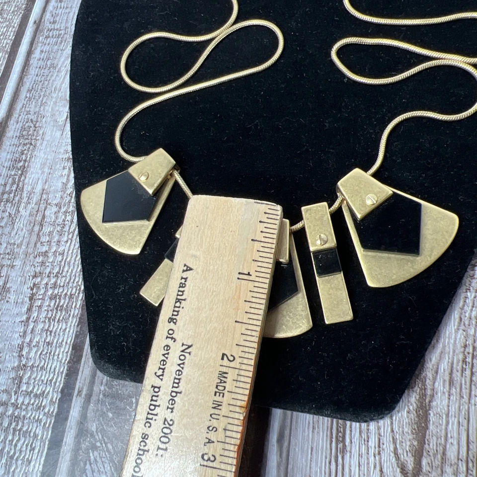 Madewell Moderno Obsidiana Negra y Tono Dorado Abanico Collar Serpiente Cadena 32" Boho Foto 3 de 4