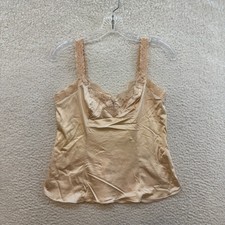 90s Vintage Lingerie Camisole Slip Top Medium Cream Beige Oatmeal Nude Lace
