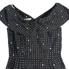 Liz Claiborne Petites Vintage 80s Black White Polka Dot Off Shoulder Dress Sz 6
