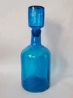 1969 #6955 Blenko Turquoise Blue Glass Architectural Floor Decanter + Topper