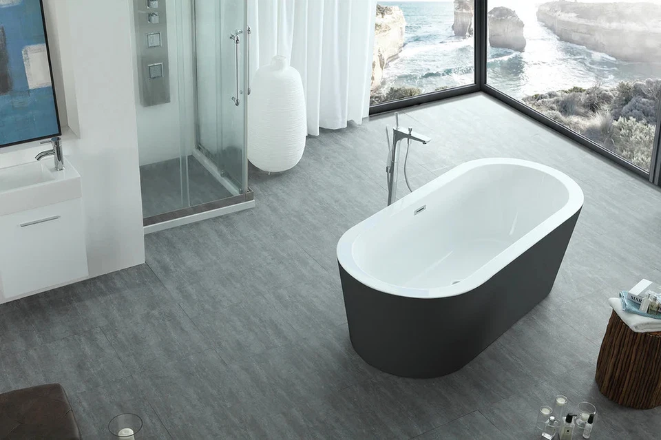 Bañera y desbordamiento acrílico contemporáneo independiente Dionysus 60" x 30", negro Foto 2 de 4