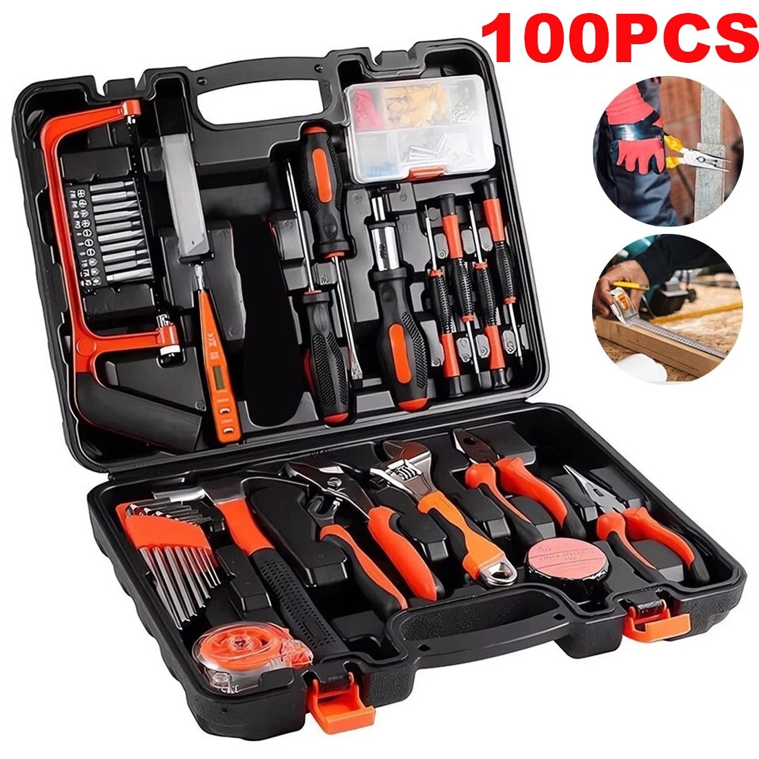 100PCS Home Repair Tools Kit DIY General Household Hand Tool Kit Set With Case