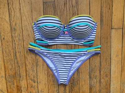 Y2K Victoria's Secret Bikini Set Size Medium 2000's Striped Strapless Push Up