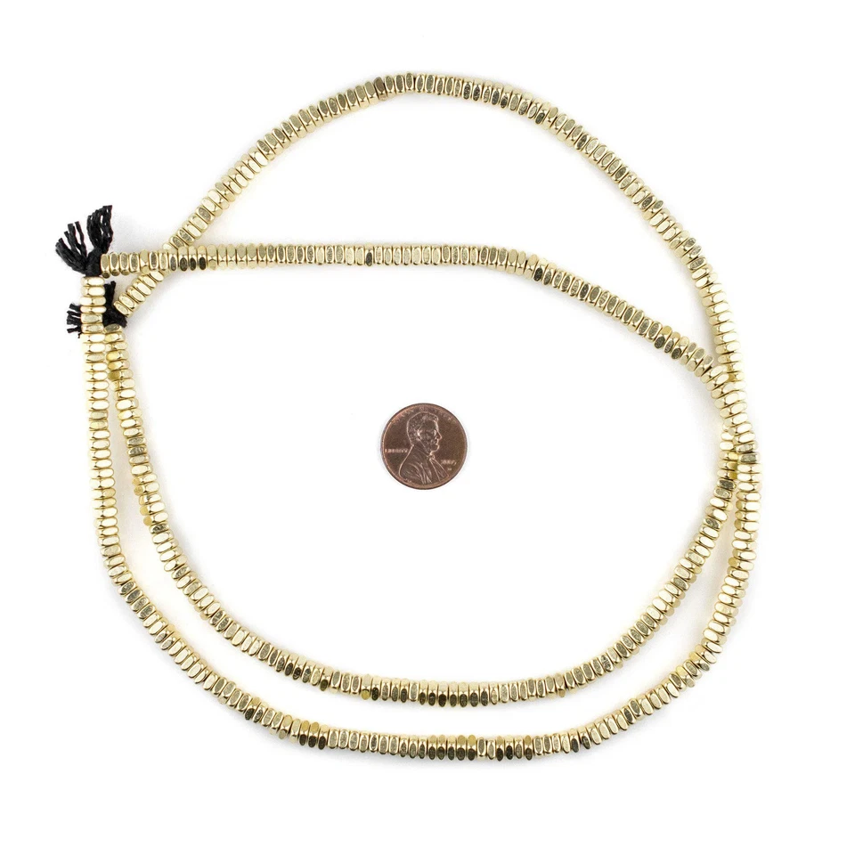 Faceted Gold Color Square Beads 4mm, 16 Inch Strand Unusual Brass Large Hole - Image 2 of 4