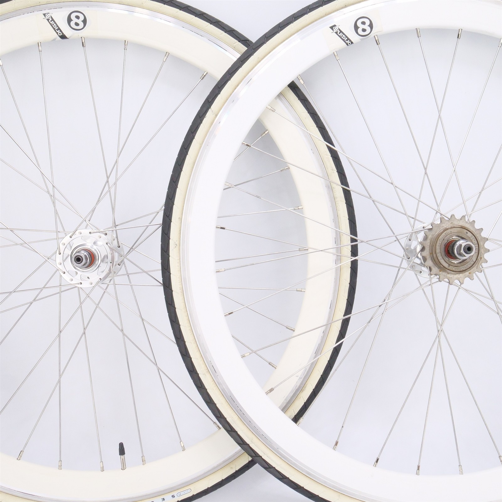 Origin8 Fixie Wheelset 700c Clincher Bolt On White Aluminum W Tires Single Speed
