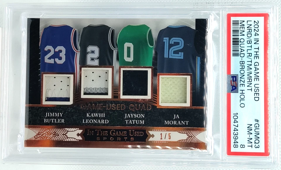 /5 TATUM Morant KAWHI Butler Patch GAME USED Quad PSA 8 2024 Leaf ITG SP Bronze - Image 2 of 4