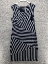 Ann Taylor Dress Womens Medium Navy White Stripe Sleeveless Sheath Asymmetrical