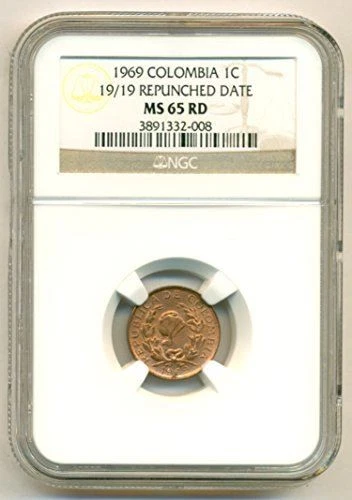 Colombia 1969 Centavo 19/19 Repunched Date MS65 RED NGC