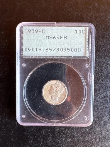 1939-D Mercury Dime PCGS MS65 FULL BAND Rare 90% Silver US Coin Certified